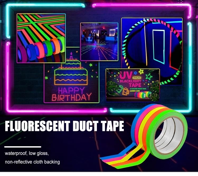 AISEY Neon Gaffer Cloth Tape, Fluorescent Colors Pro Gaff Tape UV Blacklight Tape for UV Party 0.6 inch x 16.5 feet, 5 Pack - Image 4
